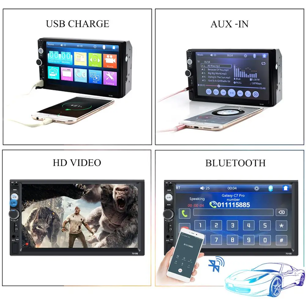 Autoradio 2 Din 7 inch LCD Touch Screen Car Radio Player Auto Audio Bluetooth Multiple Languages 7010b Support Rear View Camera |