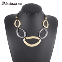 shineland 2021 vintage double pu leather necklaces pendants for women geometric zinc alloy neck chokers unique punk jewelry