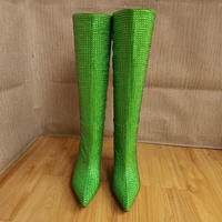 sexy party rhinestone thin high heel pointed toe knee high boots new autumn winter ladies shining crystal wedding womens shoes