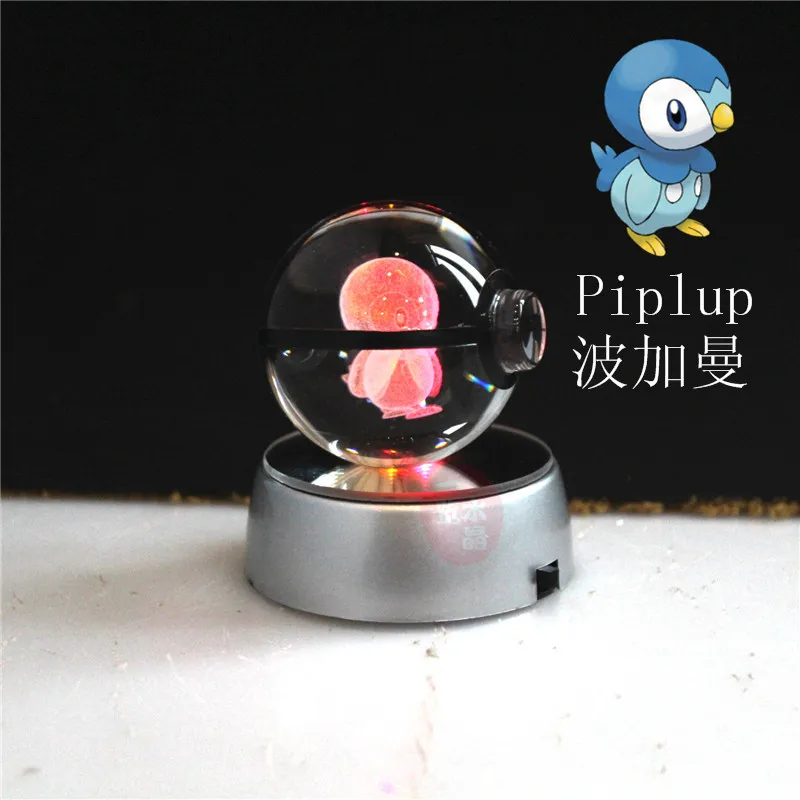 Стиль Pokemon Ball с гравировкой хрустальный шар для подарка с Led светильник - Цвет: piplup
