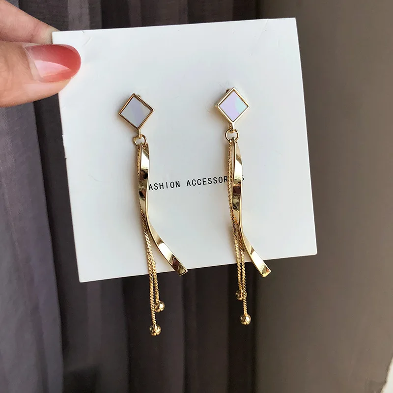 

S925 needle Fashion Jewelry Long Metal Stiker Drop Earrings Double Chain With Ball Dangle Earrings For Women Jewelry Girl Gifts