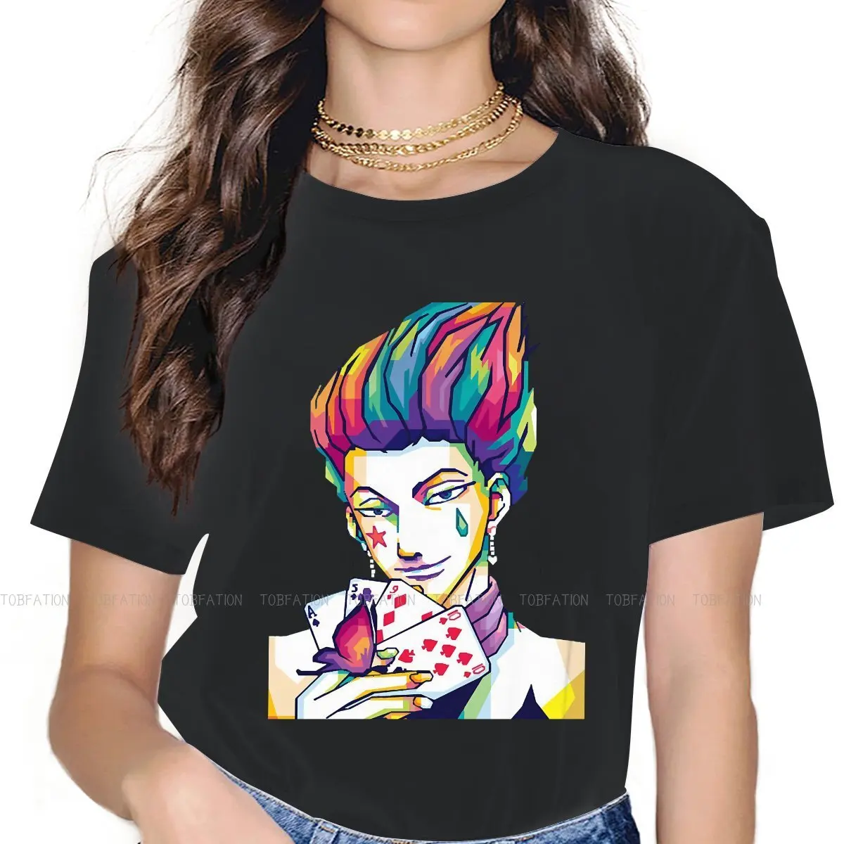 

Футболка Hisoka Morow для девушек Hunter X Hunter KlIIuaz, топы с рисунками из мультфильмов, модная женская футболка, хлопковая летняя свободная футболка