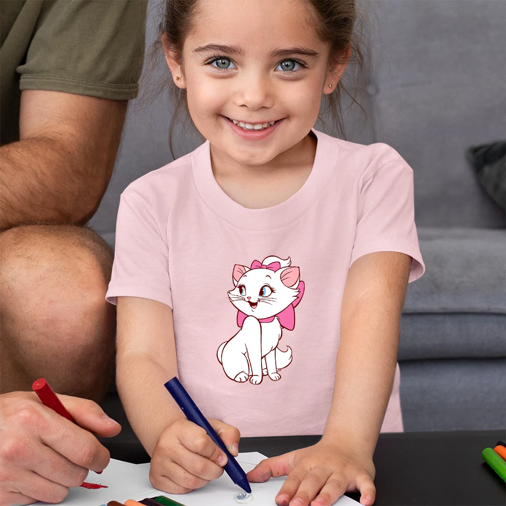 

AristoCats T Shirt Children Disney Marie Cat Print Funny Summer Tops Cartoon Kids Tees Harajuku Baby Girl T-shirt Dropship
