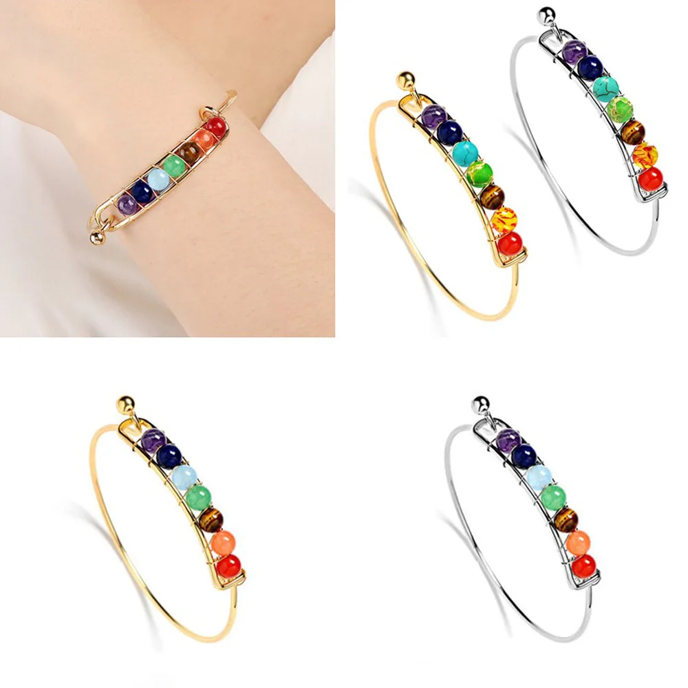 Регулируемый ювелирный браслет из бусинок для женщин 7 Чакр целебный