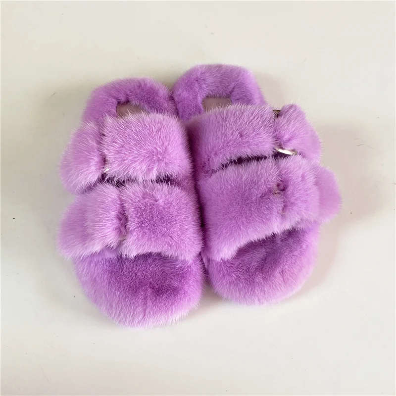 100% Mink Fur Slippers Children s Comfortable Fur Indoor Slippers Furry Mink Fur Slippers Girls Fashion Slippers