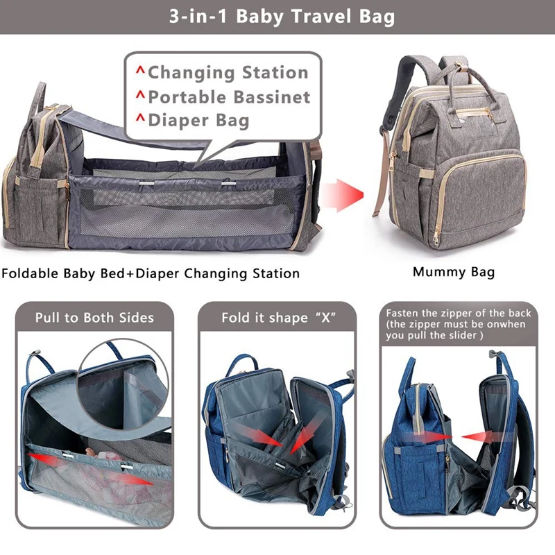 

Travel-Style Waterproof Crib Diaper Bag Backpack Crib,USB Charging