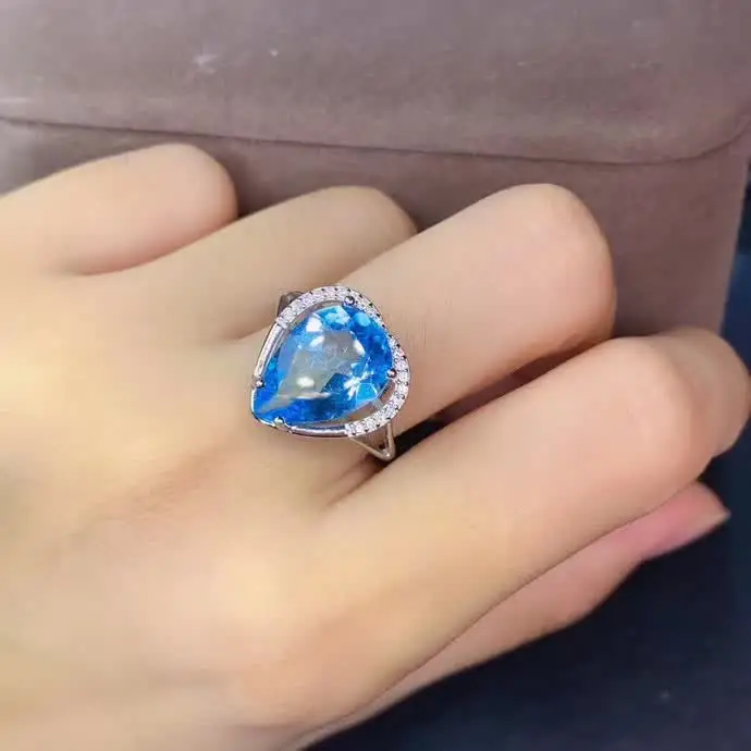 Fidelity Natural 10*14mm blue topaz s925 sterling silver heart fine jewelry sets for women natural gemstone ring Pendant | Украшения и