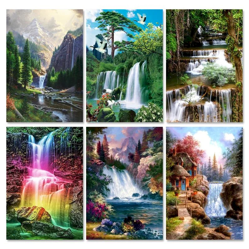 

RUOPOTY Painting By Numbers Waterfall Landscape Oil Picture By Number HandPainted Modern Coloring By Numbers Home Decorations 60