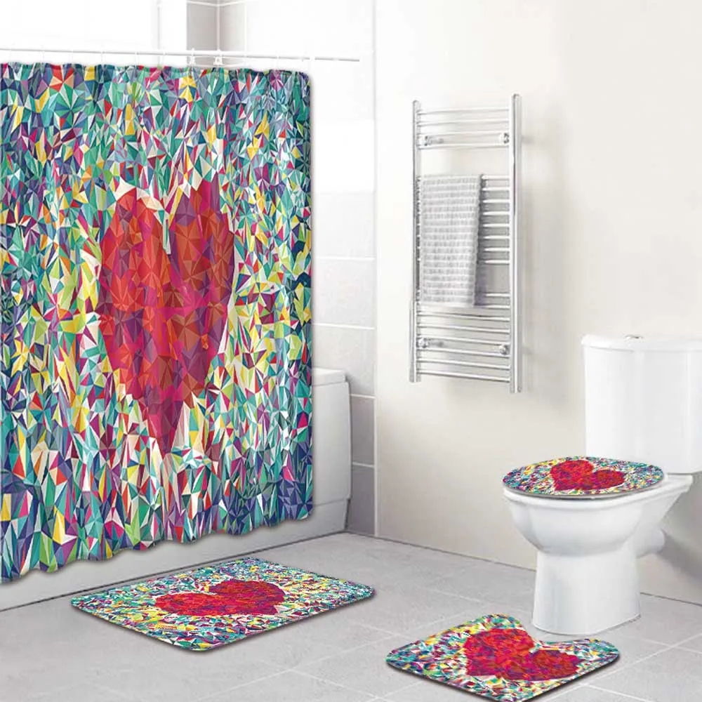 Miglior Felice Giorno Di San Valentino Tende Da Doccia Bagno Del Cuore Di AMORE Tenda Della Vasca Da Bagno Set Toilette Toilette Copertura Zerbino Non-Slip Bagno Da Bagno Tappetini Set