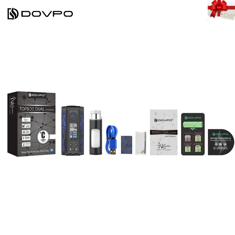 Оригинальный DOVPO Topside Dual Carbon Squonk Box Mod с чипом YIHI двойной батареей 18650 макс. 200 Вт vs Drag