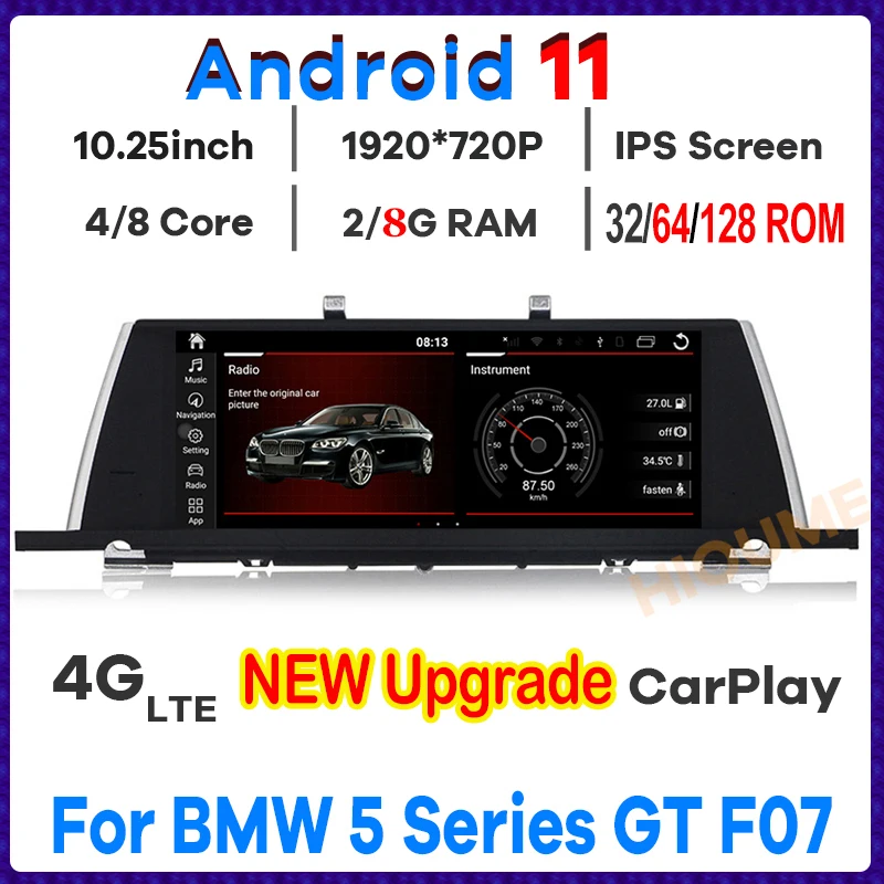 

10.25" 8Core 8+128G Android 11 Car Multimedia Player for Radio Stereo GPS Navigation Head Unit BT BMW 5 Series GT F07 2009-2016
