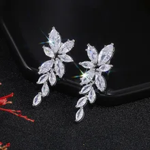 New Fashion Hanging Earrings for Women Silver Color Dangle Earring Crystal Zircon Wedding Drop Earring Jewelry Birthday Gift