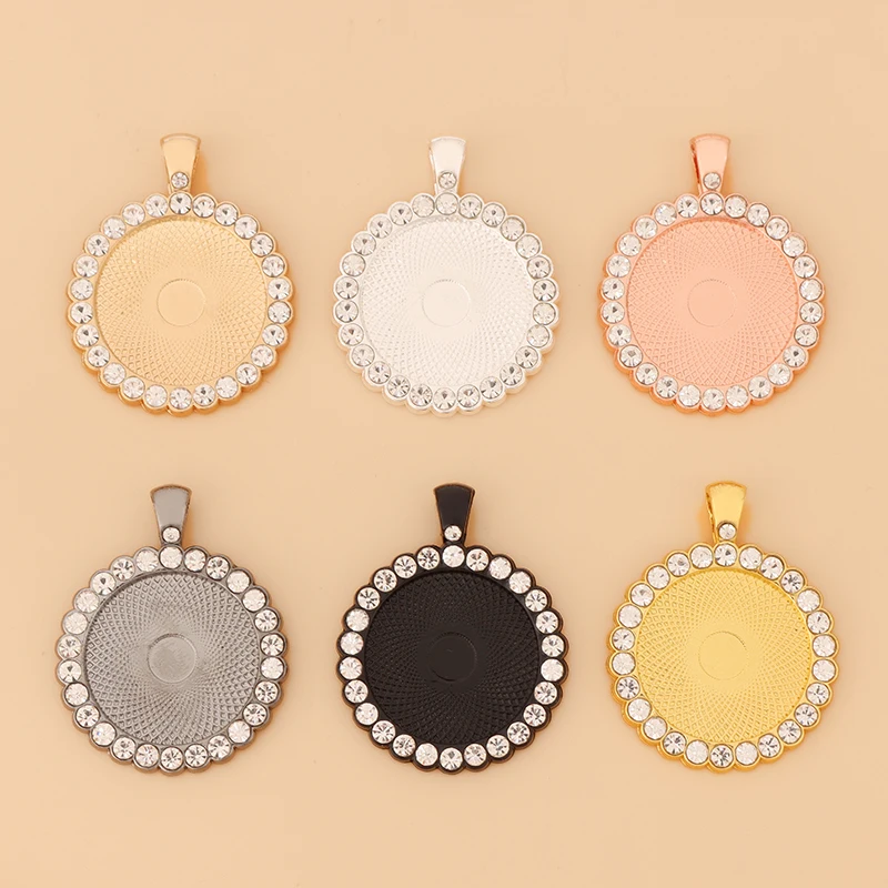 

5pcs/Lot Round Inlaid Rhinestone Charm Necklace Pendant Setting Cabochon Cameo Base Tray Bezel Blank 25mm for DIY Jewelry Making