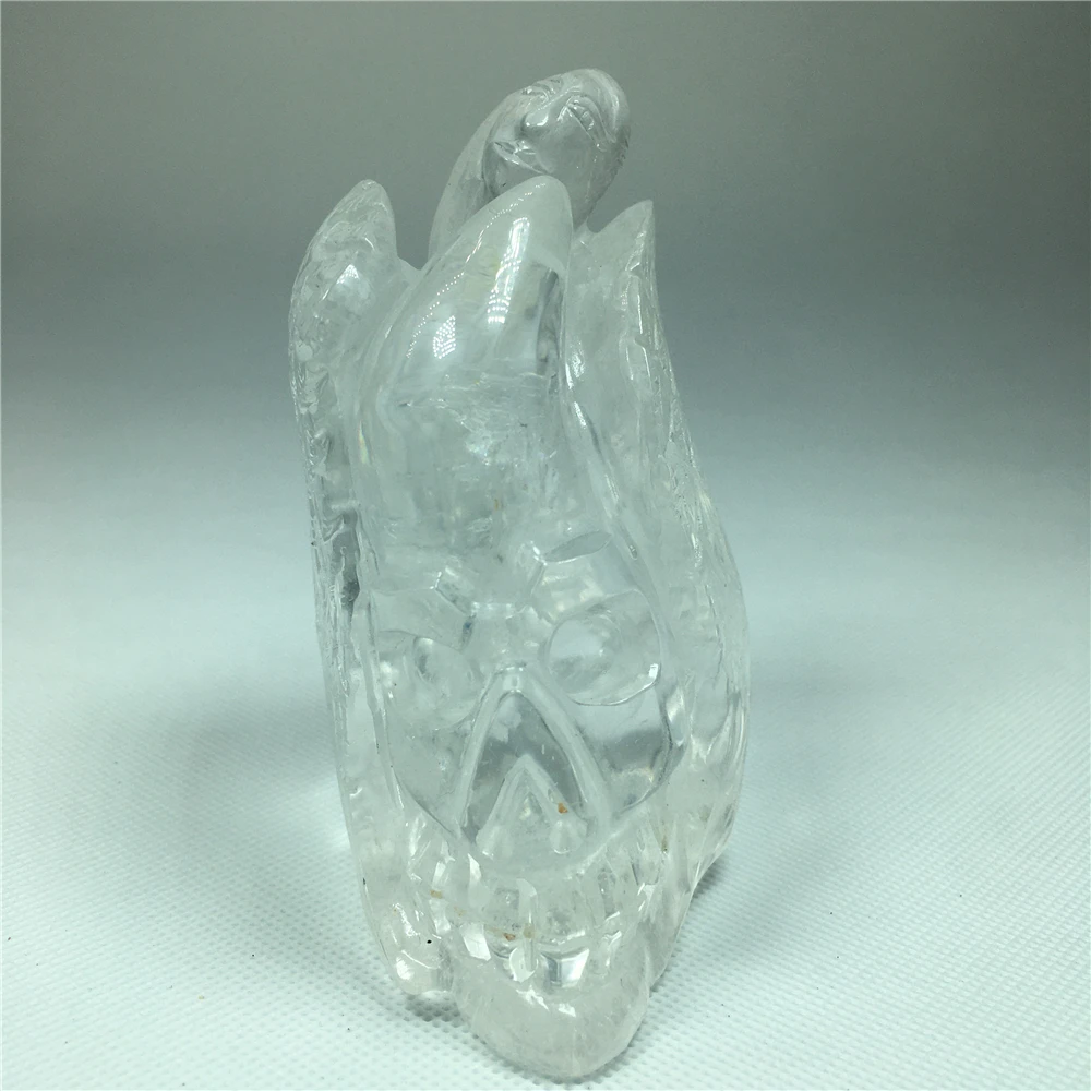 

Natural Quartz Crystal Skull Guarded By The Phoenix Goddess wedding home decoration chakras treatment Halloween DIY gift Reiki