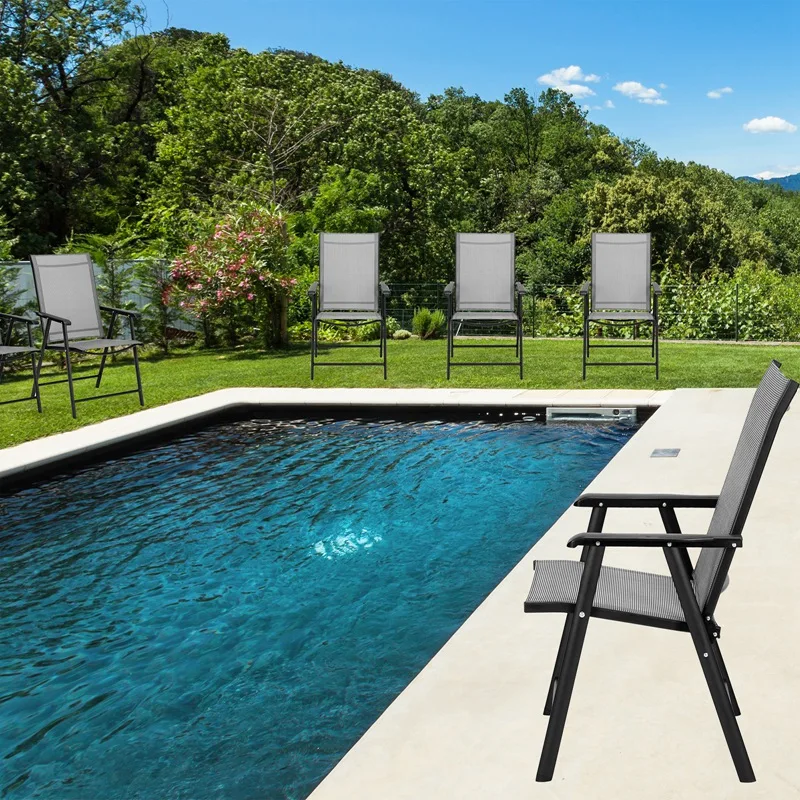 売る 4パックパティオ折りたたみ椅子ポータブル屋外のキャンプ、ビーチ、デッキダイニングチェア、パティオtextilene椅子のセット4