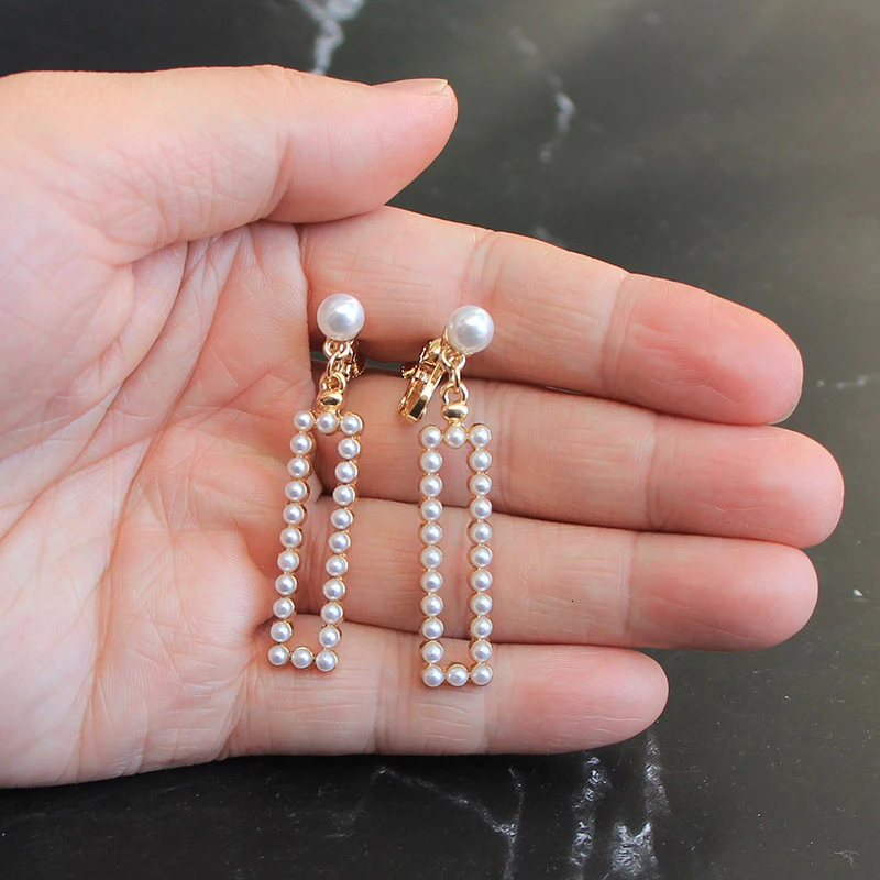 Жемчужные серьги на застежке Длинные большие Геометрические Квадратные не