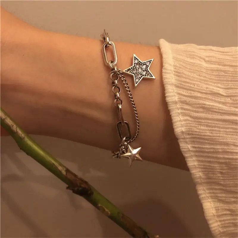 

S925 Thai Metal Star Bracelet lovely Small Star Female Hand Chain Bracelets Girl Women Charm Jewelry Gift