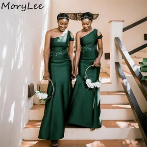 Bridesmaid Dresses Green One Shoulder Mermaid Satin Lace Crystal Bridesmaid Dresses With Zipper Wedding Party Bridemaid Gowns Bridesmaid Dresses Green One Shoulder Mermaid Satin Lace Crystal Bridesmaid Dresses With Zipper Wedding Party Bridemaid Gowns