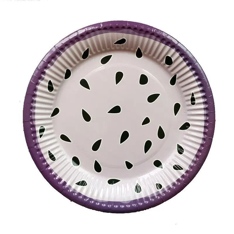 10pcs 7inch plates 10 шт бумажная тарелка, одноразовая посуда, набор, одноразовая тарелка с рисунком арбуза для украшения свадьбы, дня рождения, вечерние принадлежности - Цвет: 10pcs 7inch plates
