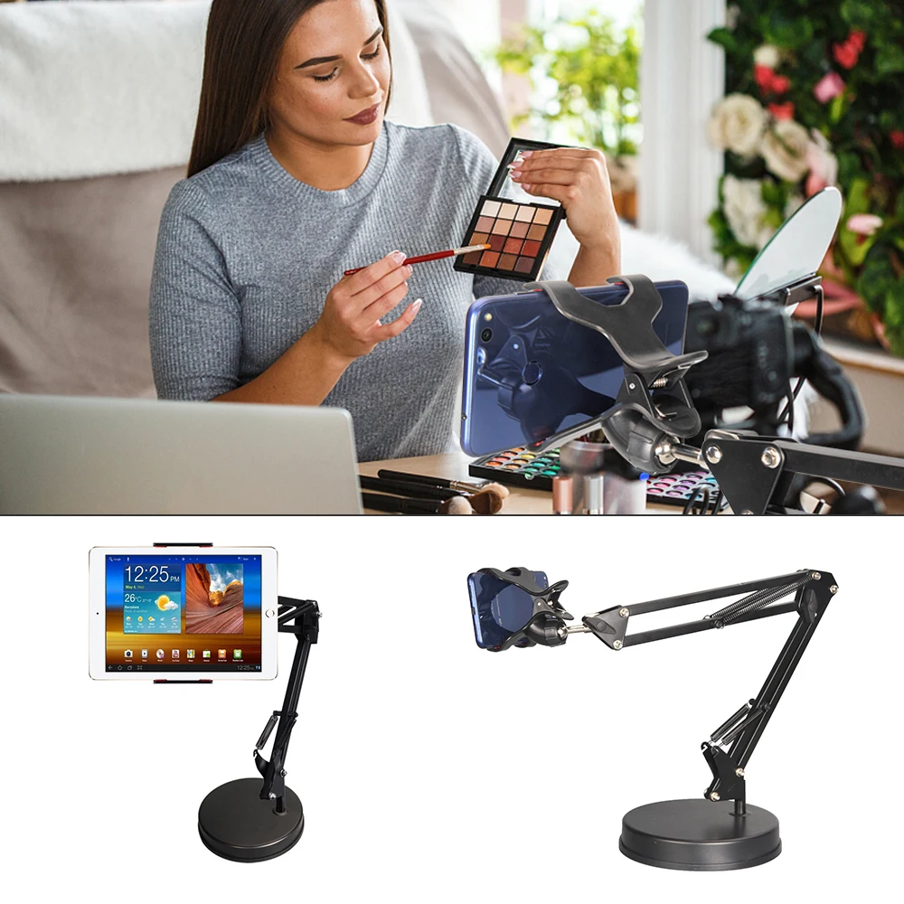 

Tablet Holder Long Arm Bed Desktop Clip Bracket For Ipad Adjustable Disc Phone Holder Desk Tablet Stands Stability Metal Holder