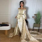 Элегантное бархатное платье цвета слоновой кости с открытыми плечами в Алжире, кафтан, вечернее платье с длинными рукавами, мусульманские платья для особых случаев, платья Дубая для выпускного вечера