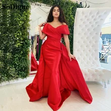 SoDigne Red Satin Evening Dresses Off The Shoulder Mermaid Formal Party Dress Detachable Tail Prom Gowns Women (3)