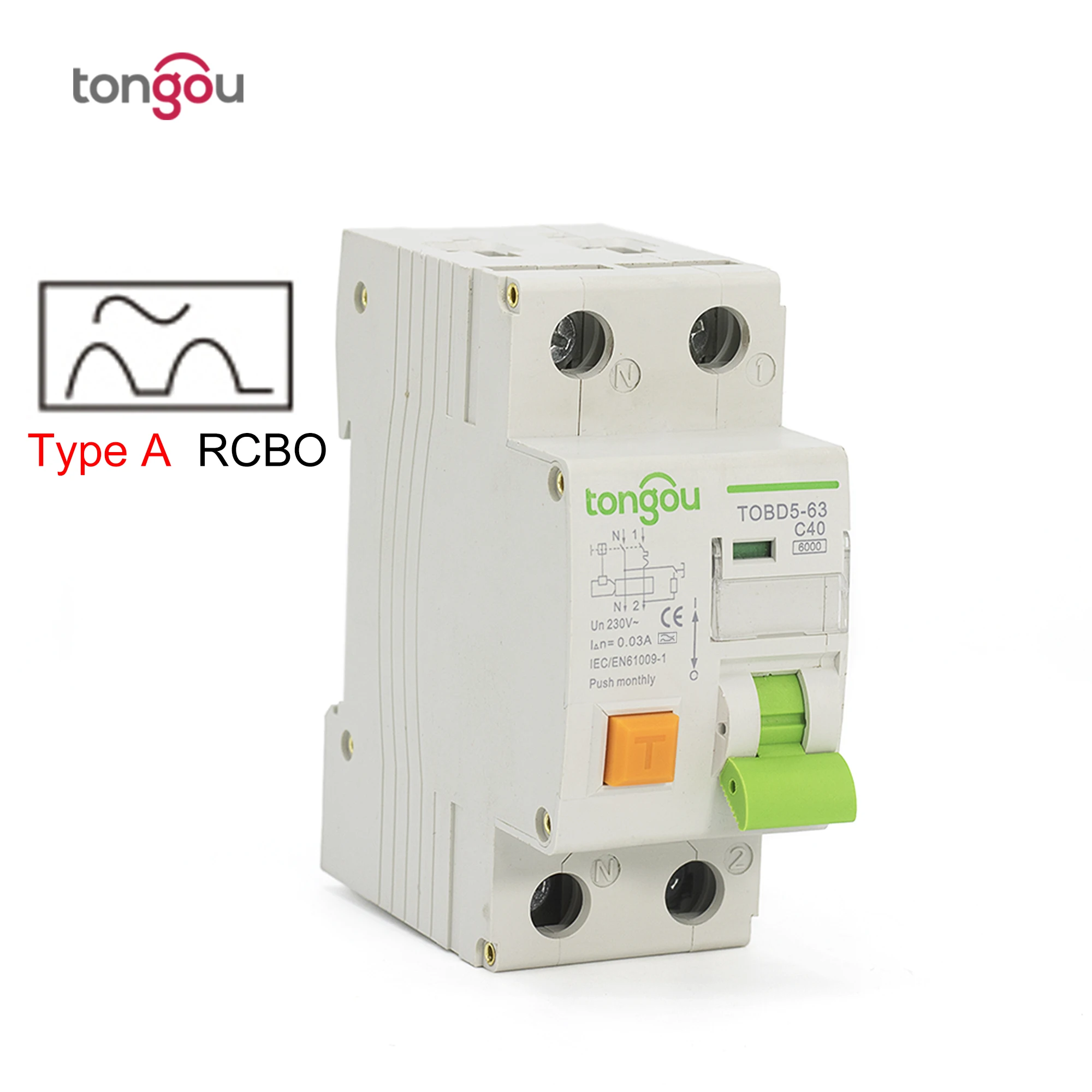 Тип A RCBO 6KA 1P + N 16A 25A 32A 40A электромеханический выключатель остаточного тока с