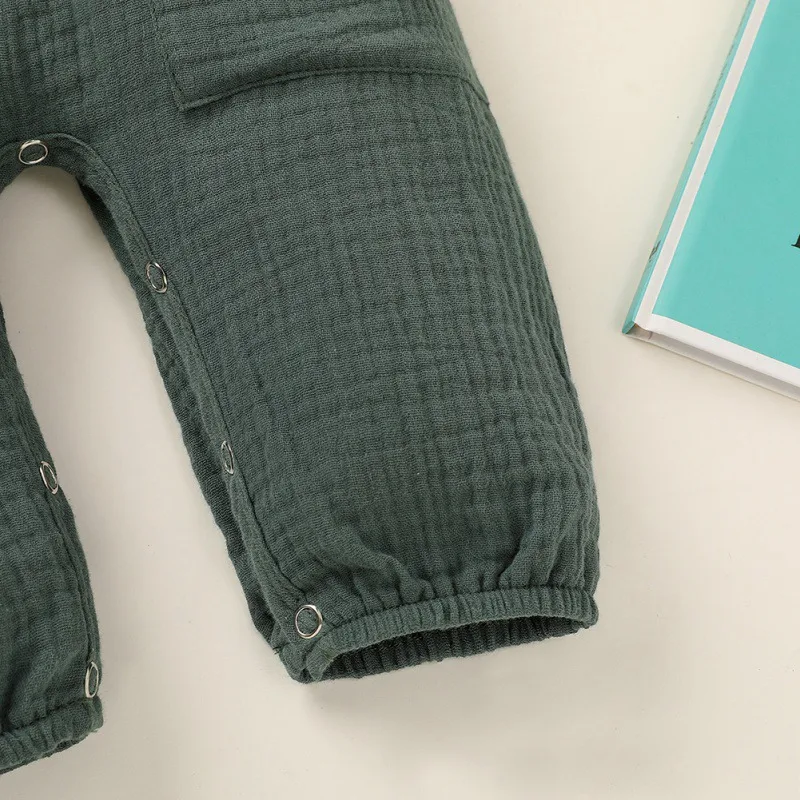 

2020 New Autumn Infant Baby Cotton Linen Solid Color Romper With Pockets One-piece Long-sleeved Bodysuit