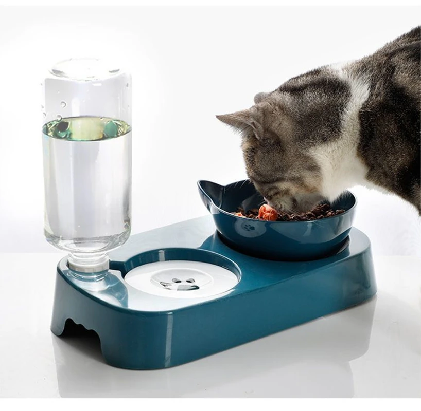 

3-Color Pet Bowl Auto Feeder Dog Cat Food Bowl with Water Dispenser Double Bowl Drinking Raised Stand Dish Bowls Pet Supplies