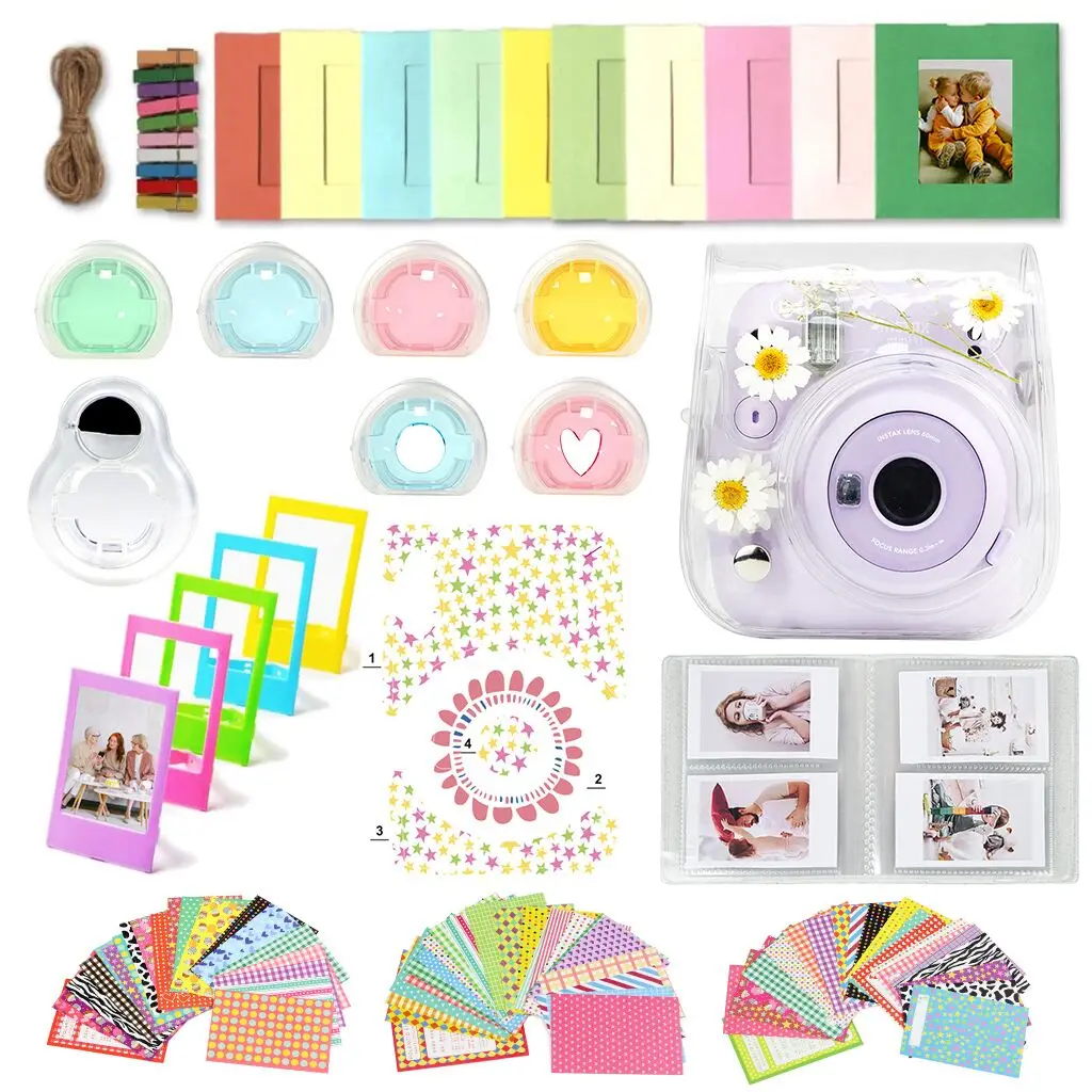 

Прозрачный чехол CAIUL, набор аксессуаров для камеры Fujifilm Instax Mini 11, в комплекте чехол для мини-камеры и многое другое