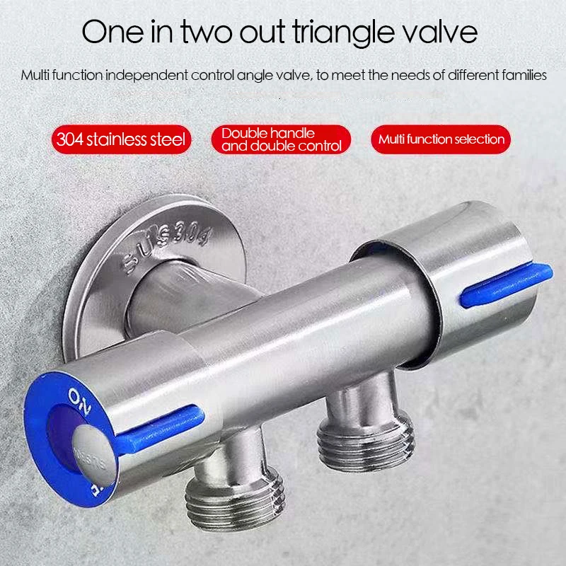 304 Stainless Steel One-In-Two-Out Angle Valve Dual-Use Three-Way Stainless Steel Angle Valve Bathroom Toilet Companion Set