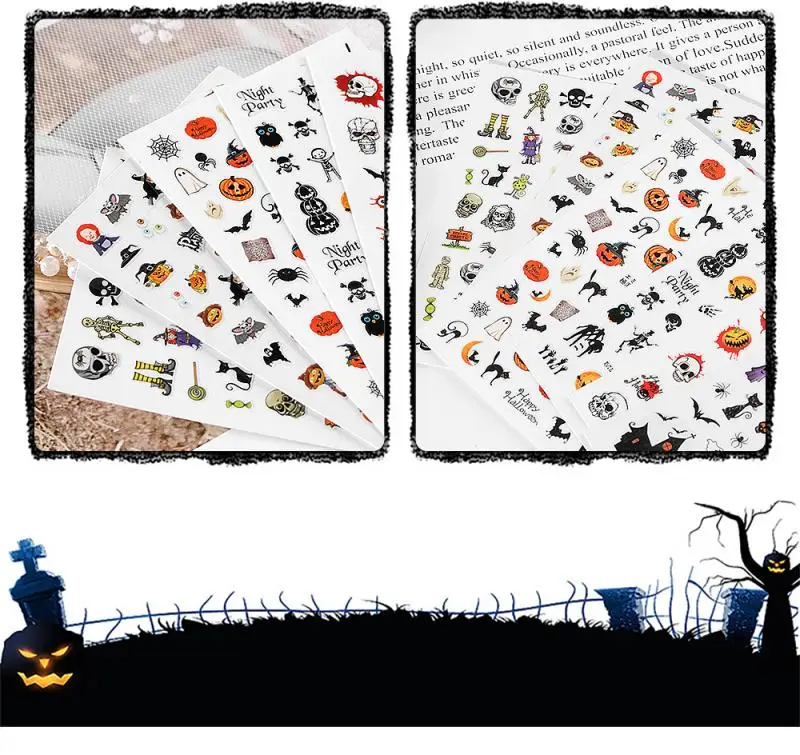 Наклейки для ногтей на Хэллоуин 1 шт. Переводные картинки в виде паука ногтевого