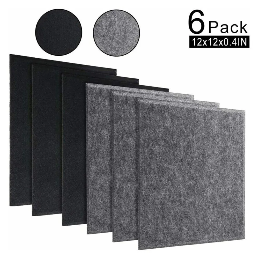 

6Pcs Acoustic Absorption Panel 12x12x0.4in Studio Sound Proof Padding Grey&Black KTV Room Studio Acoustic Foam Sponge Pad Panels