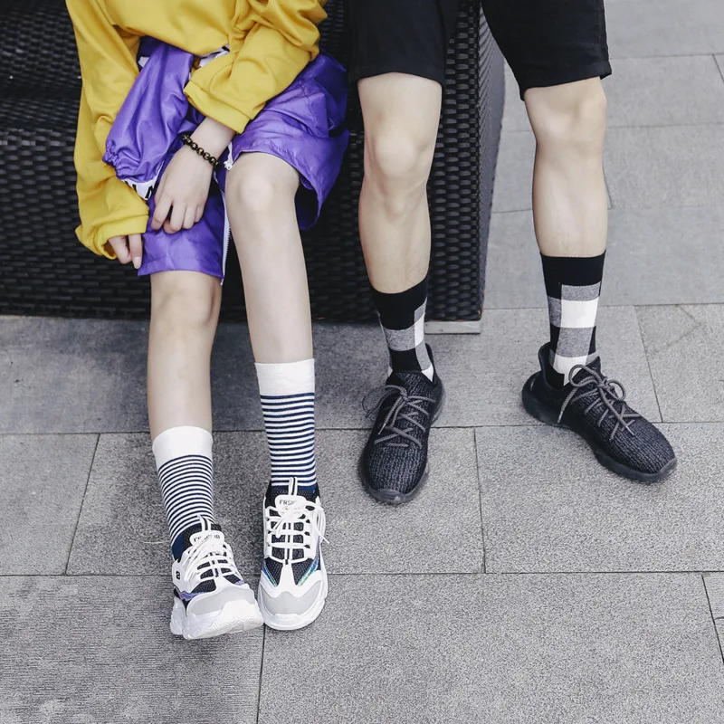 Винтажные счастливые мужские носки классические геометрические полосатые