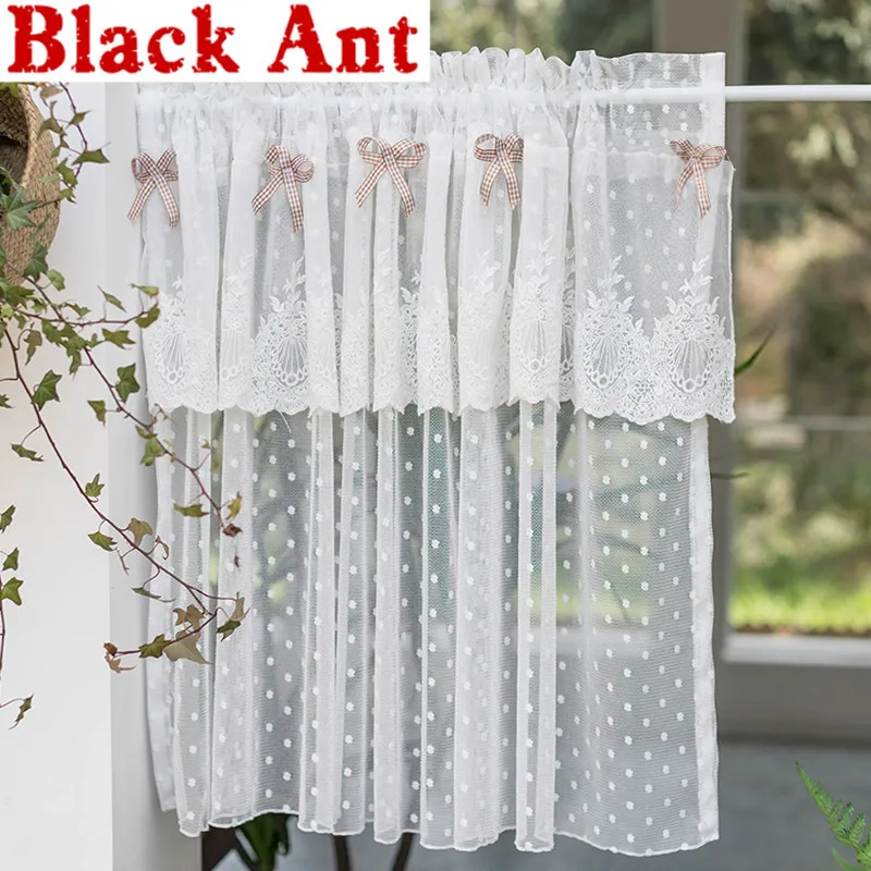 

Korean White Lace Short Curtain For Kitchen Polka Dot Half-Sheer Curtain Small Cafe Window Blinds Drapes Door Porch DL-JD1057
