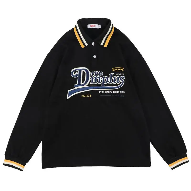 Рубашка-поло в японском ретро-стиле для мужчин и женщин свободная футболка с