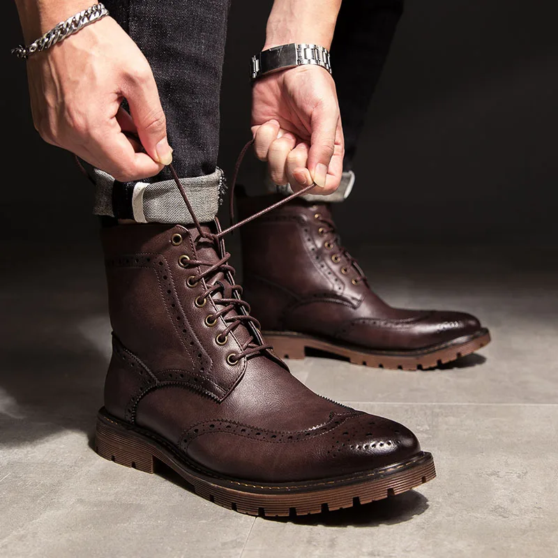 

Men's Martin Shoes British Breathable Lace-Up Oxford Shoes Outdoor Tassel Dress Casual High-Top Shoes Moccasin Trend Men Shoes