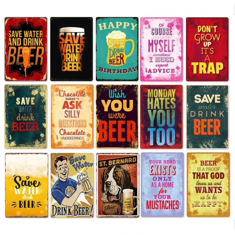 

Beer Bottle Cheers Poster Bar Pub Wine Shop Metal Plaque Personality Characters Tin Sign Pin Up Stickers Garage Home Art Decor