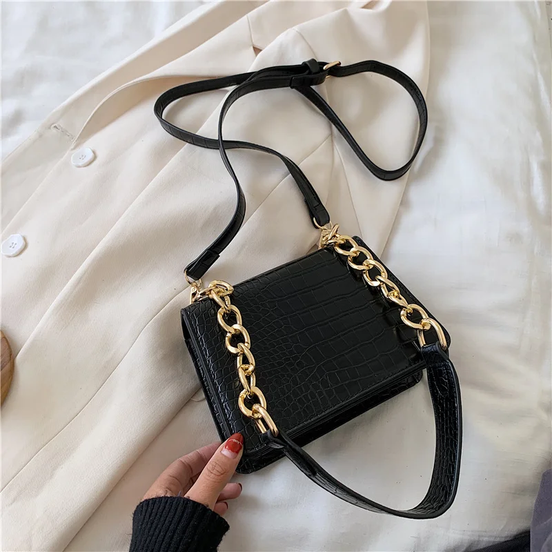 

Crocodile Pattern PU Leather Crossbody Bags For Women 2021 Chain Female Shoulder Handbags Mini Purses Travel Cross Body Bag