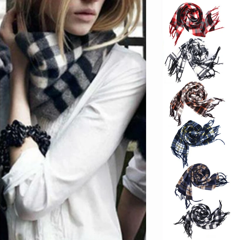 

Hot Sale Stylish Wool Blend Women&Men Geometric Plaid Wrap Winter Warm Fleece Scarf Shawl