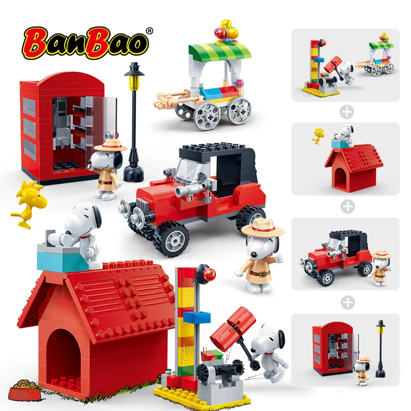 BanBao горячий IP Snoopy арахис дом техника город Playmobil Juguetes пластиковые строительные