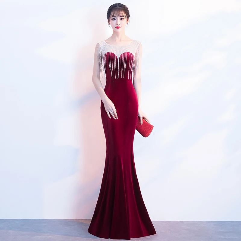 Robe De Soiree бордовое бархатное элегантное вечернее платье русалки vestido de festa