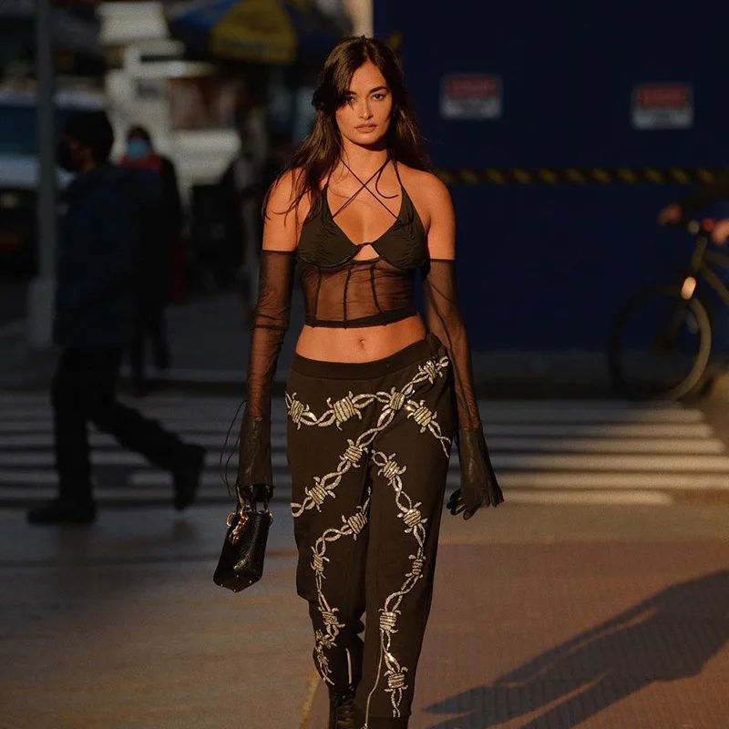 Женские сексуальные сетчатые Лоскутные прозрачные блузки топы с лямкой на шее