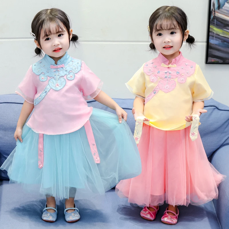 

Girls Hanfu Two-Piece 2020 New Style Children's Tang Suit Cheongsam Chinese-Style Retro Dress Immortal Princess Dress Fashion