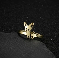 shuangshuo lovely chihuahua finger rings statement jewelry for women adjustable animal shape stainless steel ring party gift