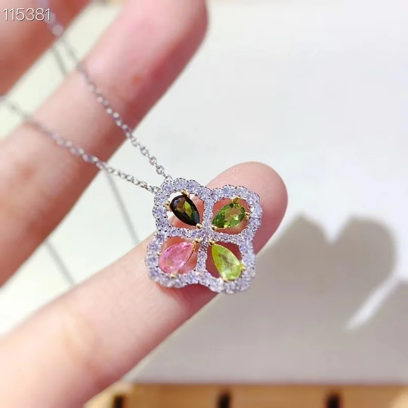 

Delicate 0.35Ct Natural Tourmaline Pendant for Women Anniversary Party Gifts S925 Fine Jewelry 3*5mm Real Tourmaline Gemstones