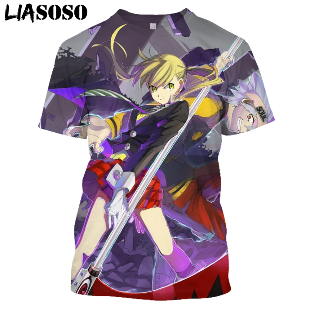 

LIASOSO Anime Soul Eater Tshirt Harajuku 3D Print Men Women Hip-Hop Streetwear Summer Fashion Short-Sleeve O-Neck Jogger Tee Top