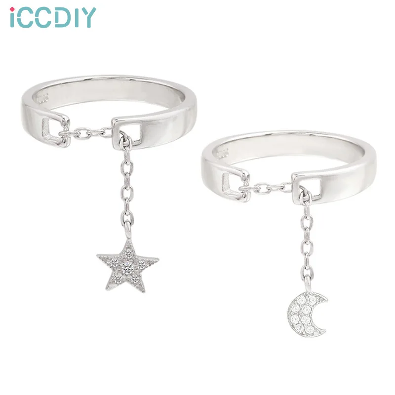 

ICCDIY Creative fashion star moon ring wild cold wind chain tassel ring children Korean students new jewelry Valentine's Day