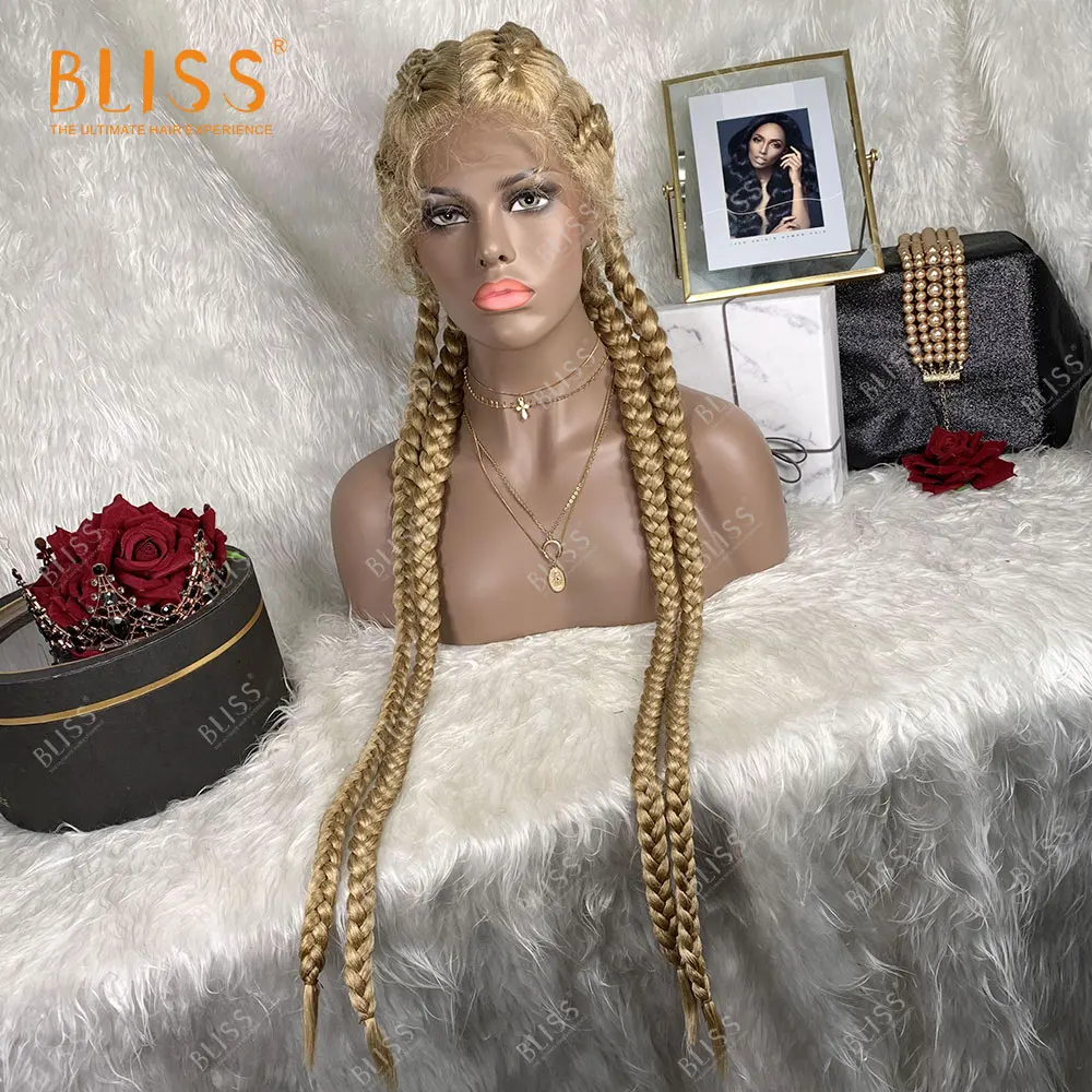 BLISS örgü saç peruk sentetik saç afrika amerikan kutusu siyah peruk toptan 4 uzun kutu örgülü 360 dantel peruk siyah kadınlar için