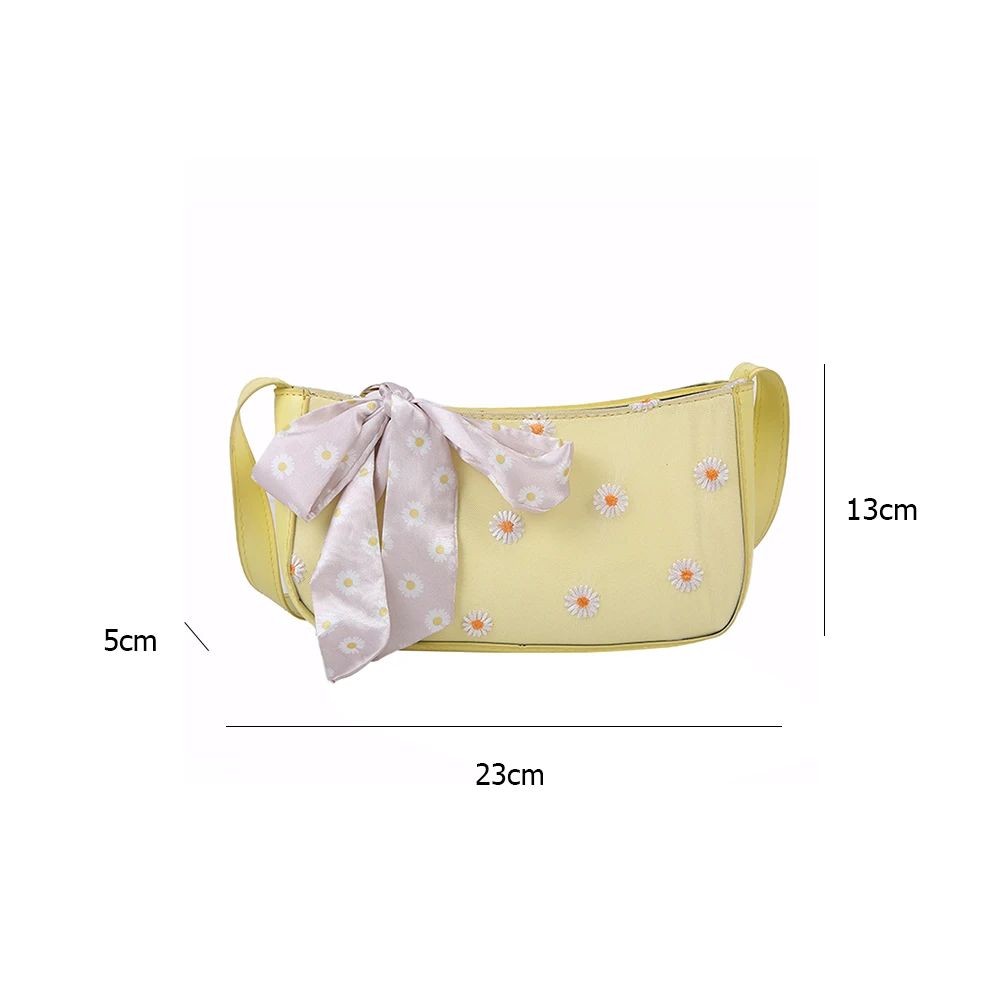

Fashion Delicate Classic Texture Women Daisy Underarm Shoulder Bags Creative Design Bow Ribbon Female PU Small Totes Handbag